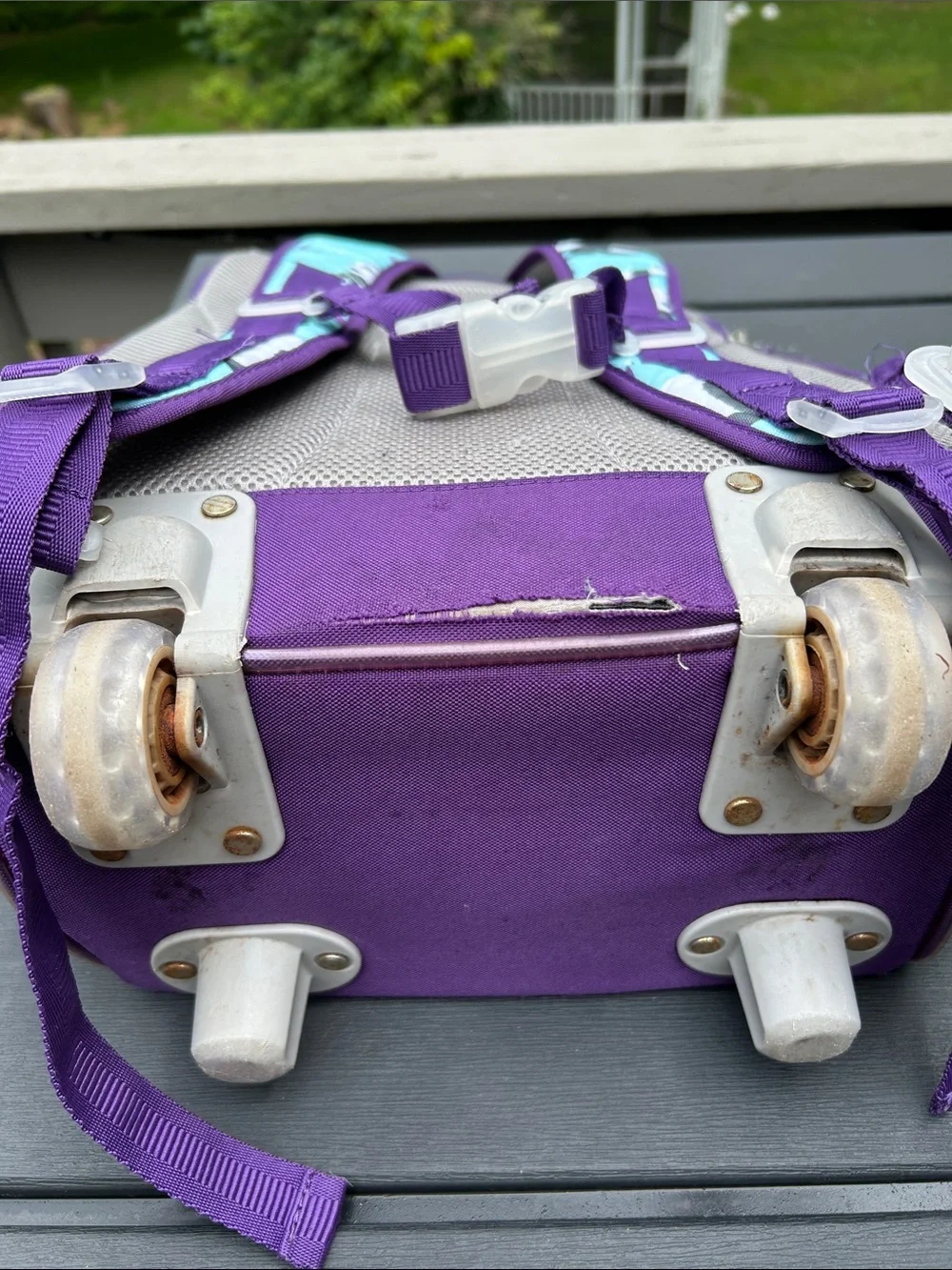 Pottery Barn Kids Panda Print Rolling Backpack - Purple & Teal